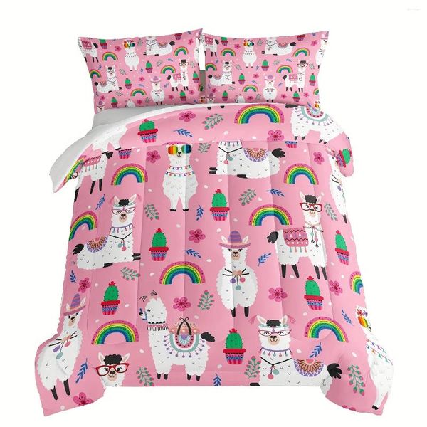 Set di biancheria da letto 3pcs set di moda ragazza rosa alpaca stampa cactus morbido comodo composizione camera da letto per camera da letto