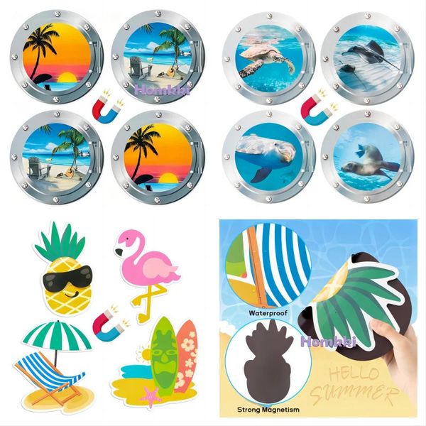 4 Stück Cruise Türmagnete Aufkleber Magnetische Aufkleber für Auto Kühlschrank Küchenschrank Dekoration Tropical Hawaii Party Aufkleber 240429