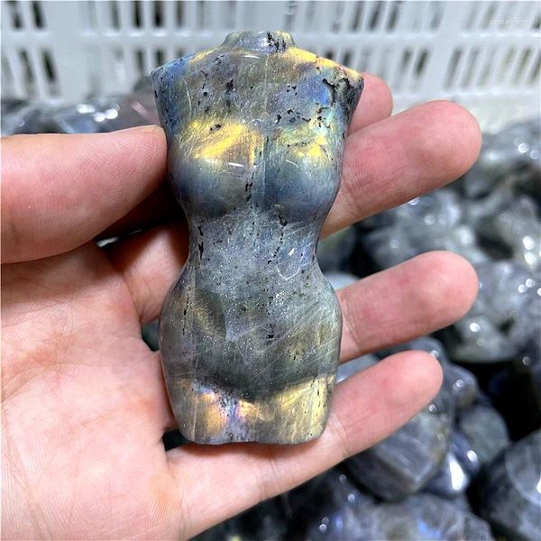 Figurine decorative!Modello di cristallo di cristallo labradorite naturale Modello intagliato Energia Flash Body Sculture Decorate Regalo