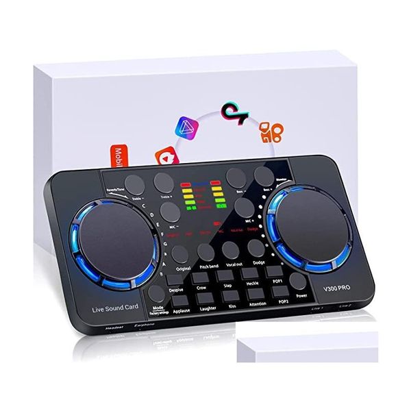 Звуковые карты v300 Live Card Gaming Changer Changer Bluetooth 4.0 Рублект шумоподавления o Mixer Control для мобильной доставки Compu DHRP5