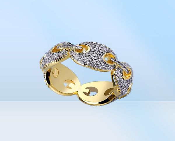 Homens 18k Gold Gold Marine Link Eternity Band Cz Bling Bling Ring Pave Cz Full Simuled Diamonds Stones Rings com Box Box49125588202928