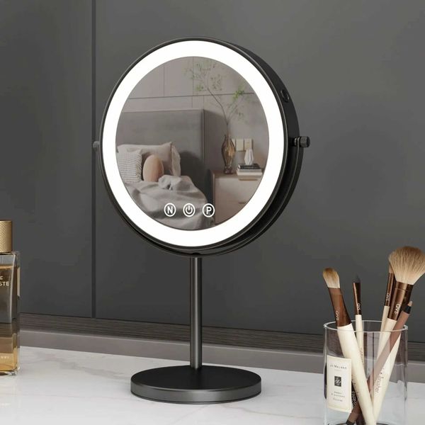Kompakte Spiegel 9-Zoll 360 Grad Schlafzimmer oder Badezimmer Tisch Lift Make-up Spiegel 3x Vergrößerung Dual mit LED-Licht Q240509