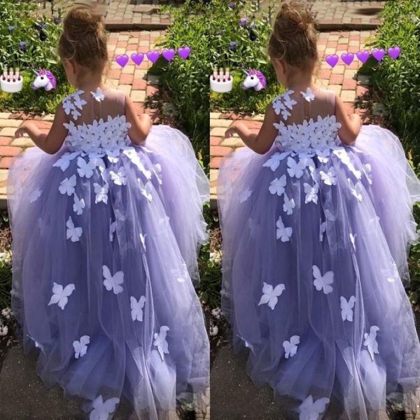 Фиолетовое 7 -летнее платье с мячом цветочниц платья с цветочными платьями Тул 3d цветочные аппликации.