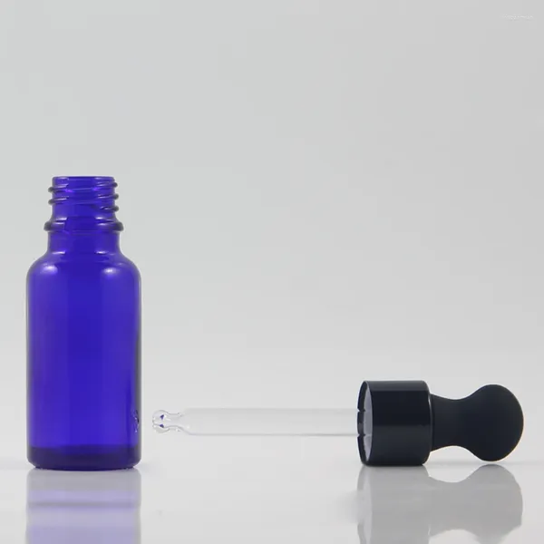 Speicherflaschen verkaufen leere blaue Glasbehälter mit Aluminium Black Dropper 20 ml Großhandel Hautpflege Haarölflasche für Essentials