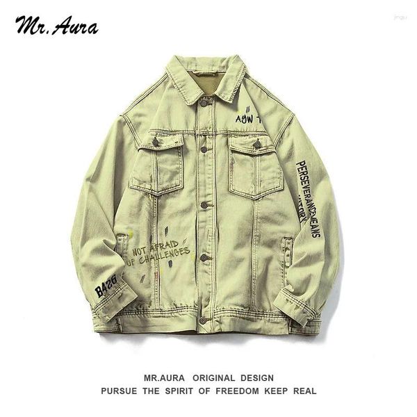 Jackets masculinos Mr.Aura Spring Spring Fall Street Hip Hop Niche de nicho de letra antiga marca de moda de jeans bordada