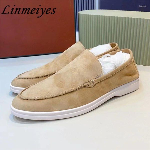 Lässige Schuhe S Flat Sladers Frau Kuh Wildleder runden Zehen Slip-on Light Walking Men Sommeranlass Urlaub Unisex