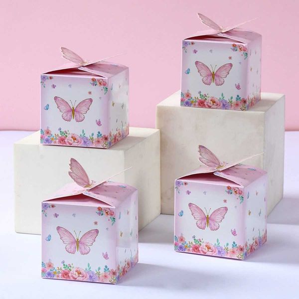 3pcs Geschenkverpackung 12pcs Butterfly Candy Geschenkbox Pink Purple Butterfly Geburtstagsfeier Dekorationen Hochzeitsvorräte Babyparty -Keks -Geschenkbox