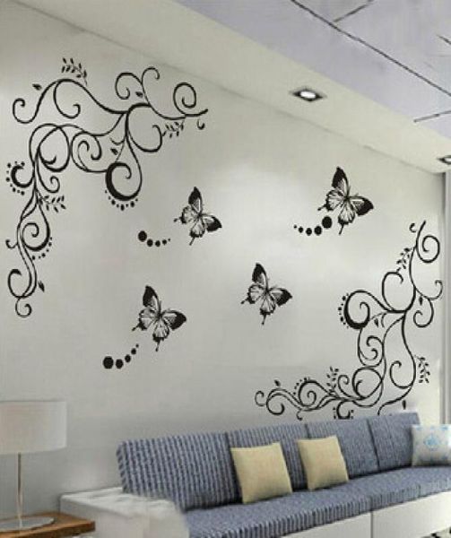 3D mais baixo preto Butterfly Flor Wall Stick Decor de casa Flora Butterflies parede de TV Beautiful Decoration2723785