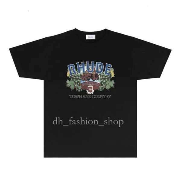 Superior de camiseta Rhude, camiseta de designer masculina roupas de moda feminina rh116 uva pintura a óleo imprimindo camiseta de mangas curtas Tamanho S-xxl 837