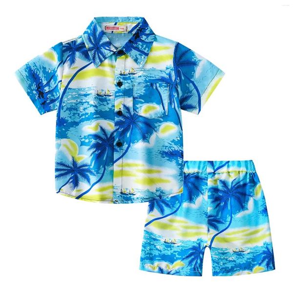 Kleidung Sets Jungen und Mädchen Strand Urlaub Wind Meer Leisure Drucken Kokoshain -Taschenhemd Shorts Anzug Zuhause Kleidung