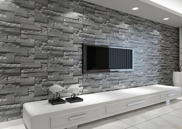 Modern empilhado tijolo 3d papel de parede Rolo de tijolos cinza fundo de parede para sala de estar PVC Vinil Papel de parede de parede estereoscópicos Look7571106