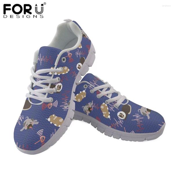 Sapatos casuais forudesigns feminino lacta up up cão de estimação fofa cães padrão tênis de malha de ar respirável para fadies calçados zapatos