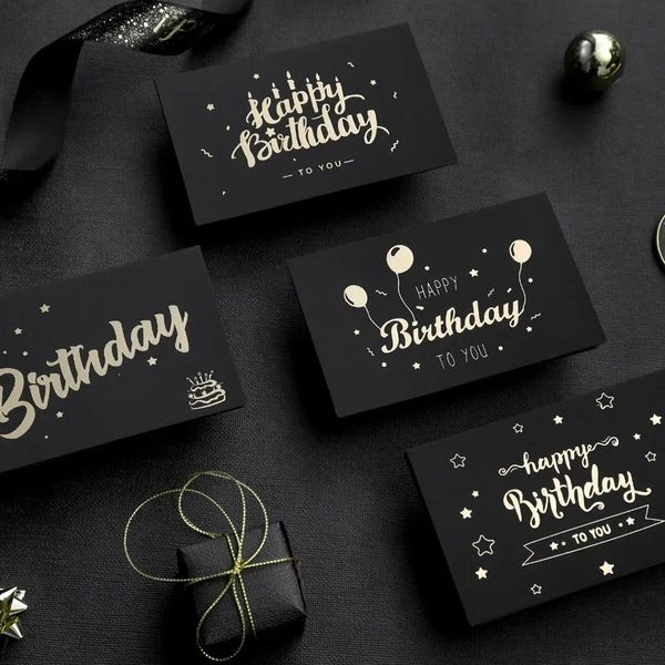 1 set Black Bronzing Greeting Birthday Biglietto Inviti cartolina Bronzing Blance Writeable Blessing Card con adesivo busta