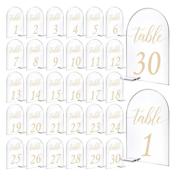 30pcs kemerli masa işareti Akrilik koltuklar kartı konuk adı etiketleri düğün ziyafet yeri 130 numaralar dekorasyonlar 240510