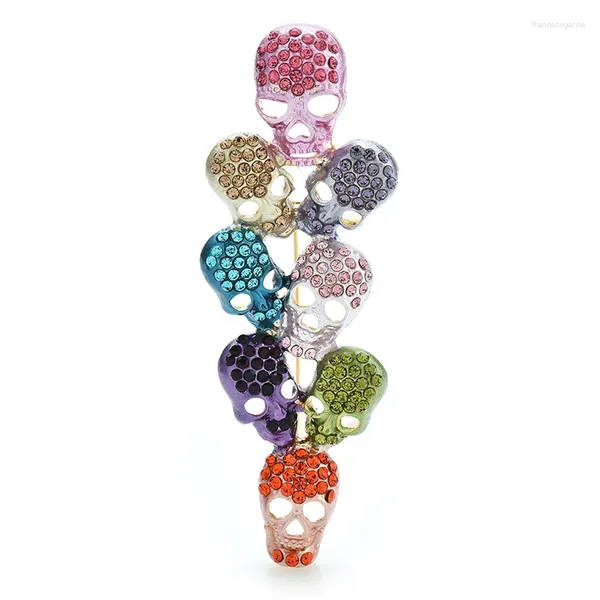 Broschen Wulibaby Multi-Color-Schädel glänzende Strass-Skelett-Kopfknochen Frauen Unisex Party Casual Brosche Pins Geschenke