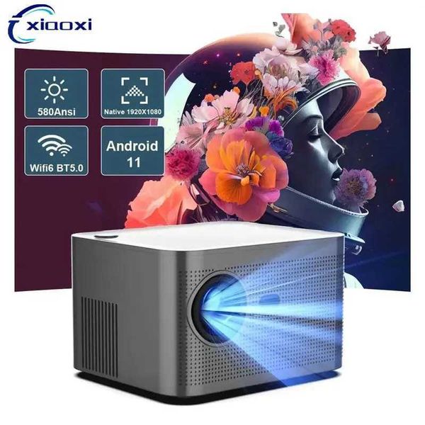 Projetores 580Ansi 4K Vídeo realista Full HD 1920 * 1080p Intelligent portátil Android 11 5G WiFi Electronic Focued Led Home Theater Projector J240509