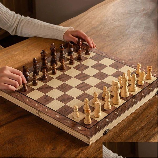 Conjunto de jogos de xadrez - Magnetic Dobável Placa de madeira sólida portátil Educação para estudantes e crianças entrega de gotas de presente de natal dhfi8