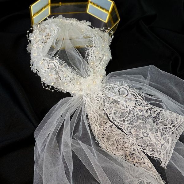 Bridal Vates the Super Xiansen Series Po Vintage Lace Hat Dress Vestido de noiva Véu Curto Coreano Viagem Estilo 327S