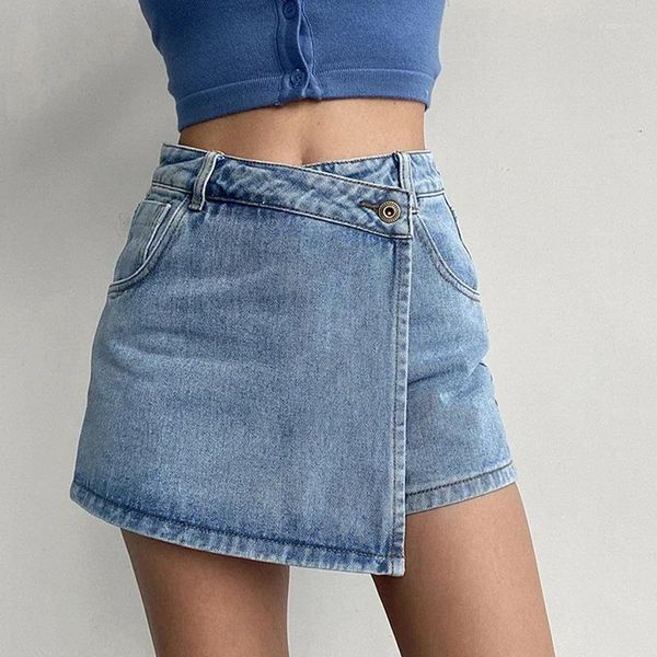 Damen-Shorts Mode A-Line-Jeans für Frauen Sommer hohe Taille Rockhose Frau Slim Streetwear Jeans Blau Frau