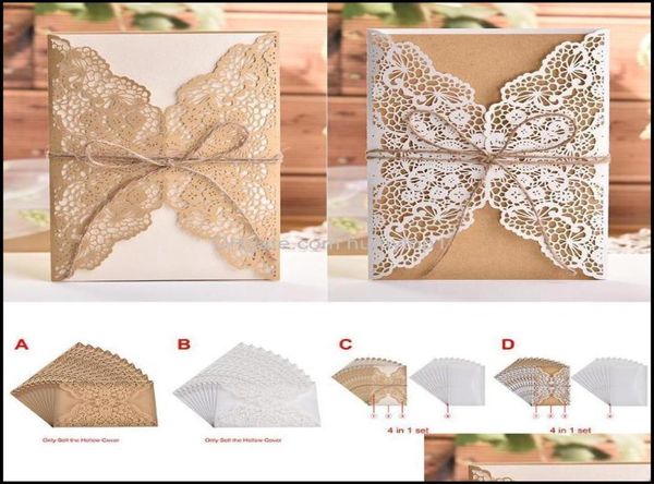 Cartões de felicitações Evento de felicitações Festivas Festivas Suprimentos Home Garden10pcs Ano Convites de Casamento Padrão de Flor Laser Cut Lace WES1377562