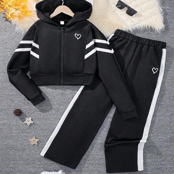 Roupas definem duas peças conjunto de moletons com zíper preto e branco fofos para garotas de inverno calças retas casuais festas de festa de aniversário