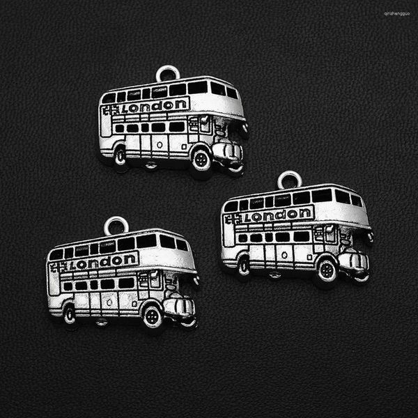 Charms 10pcs/lot 19x25 мм антикварные серебряные серебряные подвески лондонского автобуса для самостоятельных украшений для брелок.