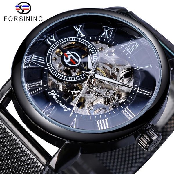 Forsining Retro Fashion Design Skeleton Sport Mechanical Watch Luminous Hands Transparent Mesh Armband für Männer Top Marke Luxus 271k