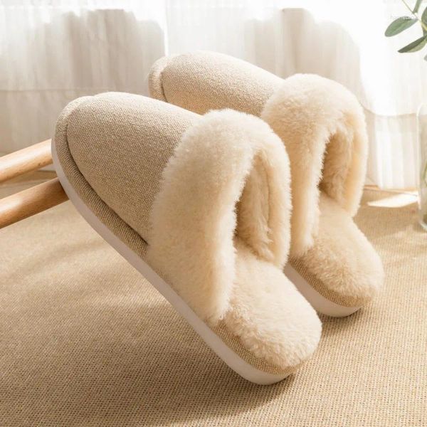 Slippers outono e inverno 2024 simples algodão de algodão casa feminina de fundo macio de fundo macio anti-esquipador