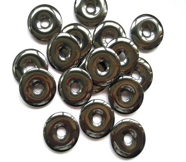 Shop 6pcs Ematite Donut Stone 30mm disco argento grigio grigio gemma gemma pietra per ciambella a pendente focale Emaite gioielli 4792312