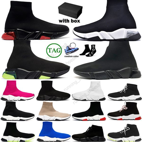 Com box paris meias sapatos triplos preto preto branco vermelho bege sports sports tênis de tênis masculino women knit booties plataforma tênis tênis speed treinador malha tamanho eur36-45