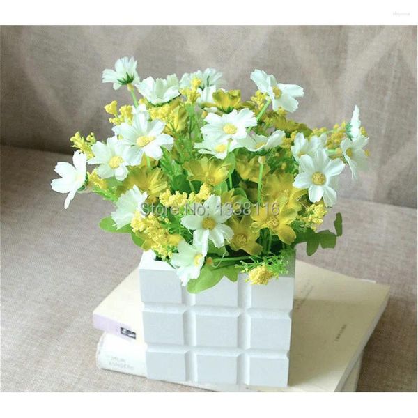 Dekorative Blumen 1 Set 10 cm Holzvase Rose und Gänseblümchen künstliche Blume Seide Home Dekoration Geburtstagsgeschenk