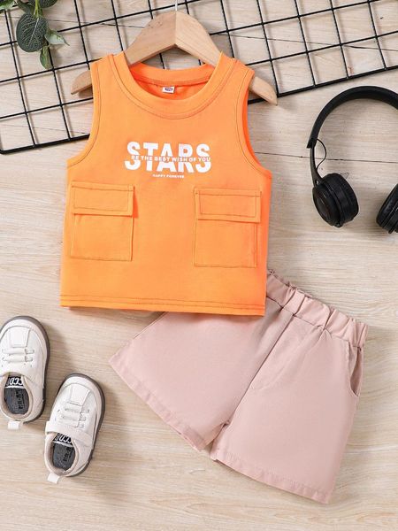 Наборы одежды 2024 Summer Special Product's Boys's Campus Student Style Set Liting Top Top Top Color Short