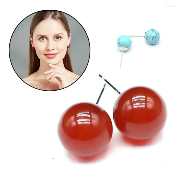 Bolzenohrringe 2pcs/Pack 10mm rund Naturstein Rot Achat Quarz Frauen Edelstahl für Schmuckzubehör