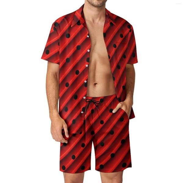 Tracce maschili da uomo a strisce Polka Dot Set set di camicia casual per novità rosse e nere set a maniche corte per la spiaggia estiva