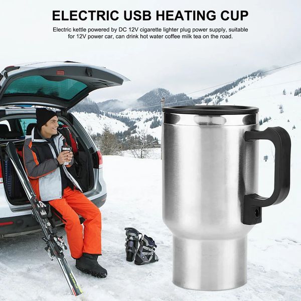 Chaleira elétrica portátil de cafeteira de 12V de carro de 12V 450 ml de veículo de veículo de aço inoxidável para bebida de inverno 240430