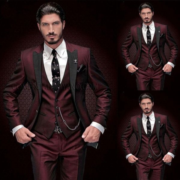 Burgundy Mens 3 pezzi Sumpe da 3 pezzi Black a punta slim fit slim fit wedding sloomsman groomsman da ballo da ballo formale pantaloni giubbotto 233f 233f