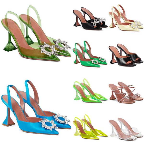 2024 Новые туфли обувь для хрустальных сэмблетов из ПВХ насосы обувь Spool High Heels Clear Luxury Womens Evening Slingback Strap Factory Sandals