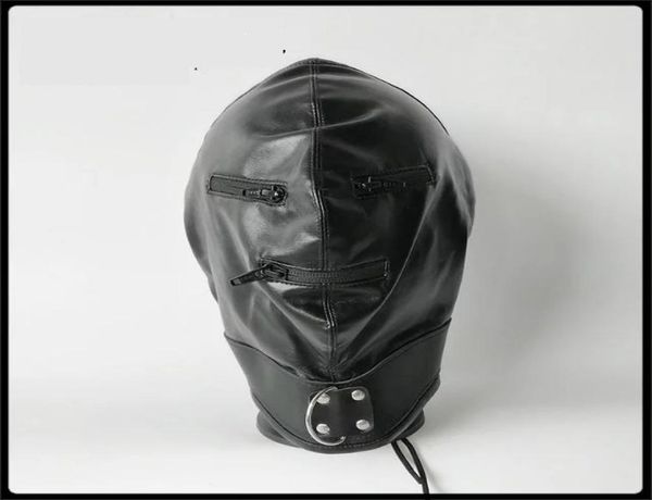 Neueste PU Leder Bondage Motorhaube Kopfbedeckung mit Reißverschluss an Eyepatch Face Mask Hunde Slave Erwachsene BDSM Produktbett Games Sex Spielzeug Schwarz Weiß 9277273