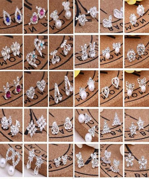 45 Styles Creative Ear Studs Fashion Snowflake Beer Crystal Rhinestone Pearl Stud Jewelry Brincos EA080 288N54745559
