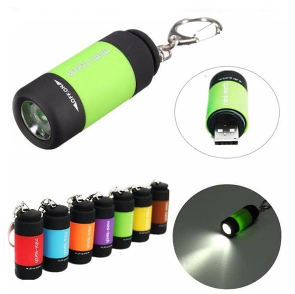 Mini Taschenlampe Keychain Taschenbrand USB wiederaufladbare LED -Licht -Taschenlampe Lampe wasserdichte starke leichte kleine Schlüsselringleuchten