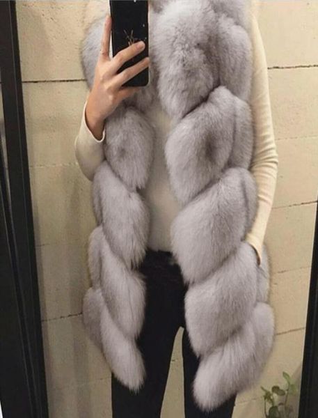 Womens Winter Faux Fox Fur Waistcoat Jacket Coat Gilet para mulheres quentes jaqueta mangas compridas fora roupas de pele longa longa e esbelta