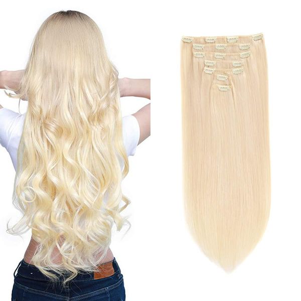 Loira 613#100% Wig Women Hair Hair Hair Conjunto de sete peças de peças de peruca de cabelo humano pode ser estilizado