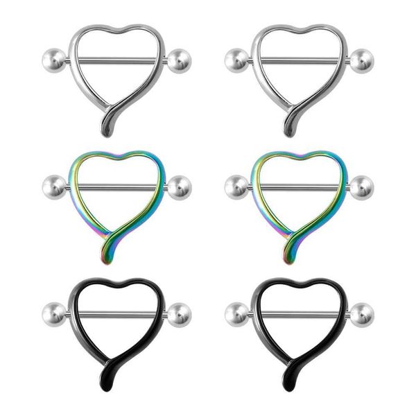 Anelli per capezzoli 2pc 14g Love Heart Nipple Shield Bulbell Breast Piercing Copertura chirurgica Nipple Piercing Nipple Piercing Bar Body Jewelry Women Y240510