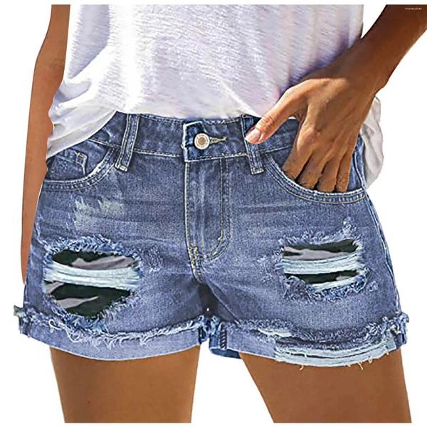 Frauenshorts modische gebrochene Kupfer -Loch -gedruckte Patch -Randjeans und Sommer -Frauen Y2K Japanische Streetwear