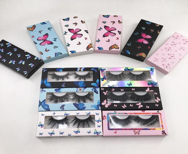 25mm 5d Nerz Wimpern Holographic Lash Box Full Strip Real Mink Wimpern mit blauer Schmetterlingsbox Dramatische Wimpern8627045