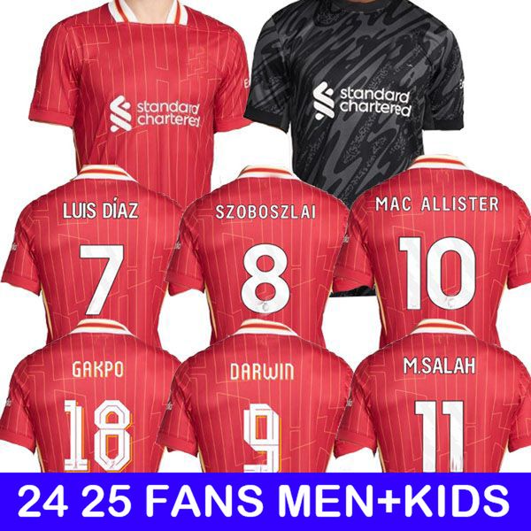 Großhandel Salah Darwin Nunez 24 25 Home Away Football Shirt Soccer Jersey Dominik Szoboszlai Andy Robertson Alisson Gomez Diogo Jota Joel Matip Curtis Männer Kids Kit