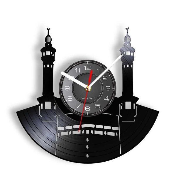 Настенные часы знаменитые логотип логотипа Mecca Виниловые часы Исламский ретро Каббах Муслим Архитектура Дома