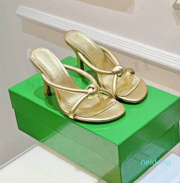 Ledermaultierriemen Sandalen röhrenförmige Frauen Heels Schuhe sexy Mules Party Abend 8.5 cm mittel schwarzgrün Sier Gold