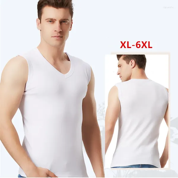 Erkek tank üstleri vücut geliştirme singlet kolsuz yelek erkek artı 5xl 6xl siyah spor iç çamaşırı modal fanila v yaka tees