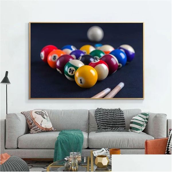 Pinturas mesa de bilhar azul com bolas canvas de pôster pintando e impressas esportes arte de parede de parede de imagens modernas decoração de sala de estar cuadros dr dhzmt